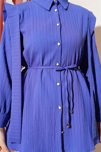 Taş Düğmeli Omuz Pileli Gömlek