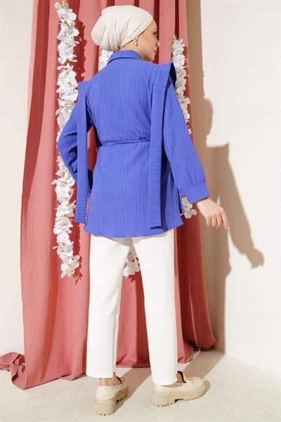 Taş Düğmeli Omuz Pileli Gömlek