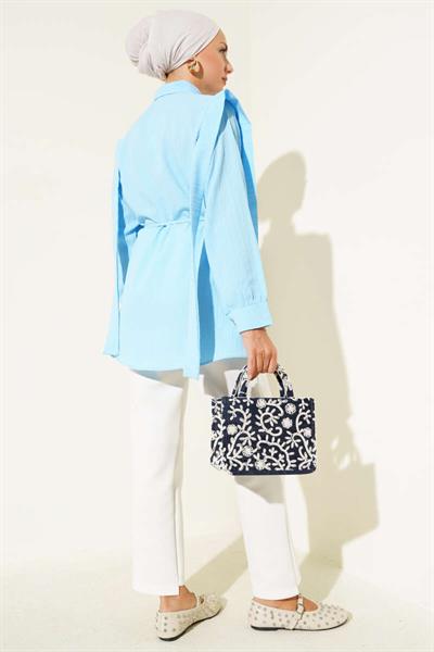 Taş Düğmeli Omuz Pileli Gömlek