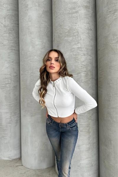 Taşlı Fermuarlı Crop