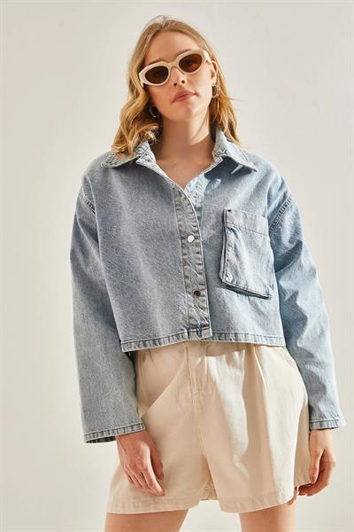 Tek Cep Düğmeli Kot Ceket