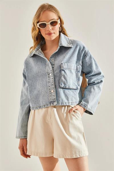 Tek Cep Düğmeli Kot Ceket