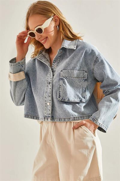 Tek Cep Düğmeli Kot Ceket