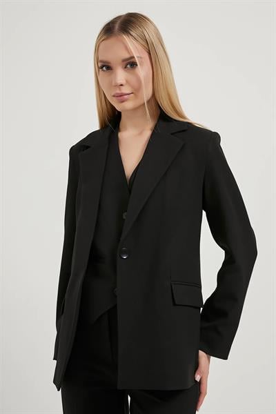 Tek Düğmeli Cep Kapaklı Poliviskon Ceket
