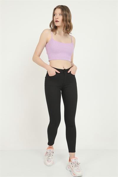 Tek Düğmeli Yüksel Bel Battal Pantolon