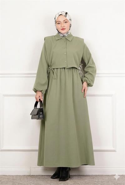 Üstü Gömlek Detaylı Elbise