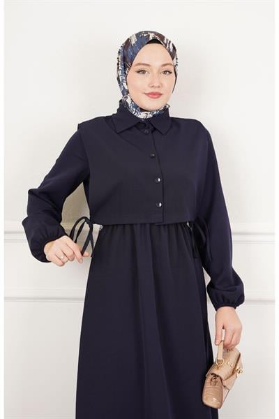 Üstü Gömlek Detaylı Elbise