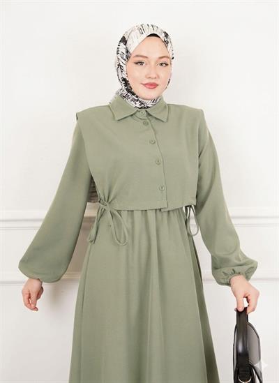 Üstü Gömlek Detaylı Elbise