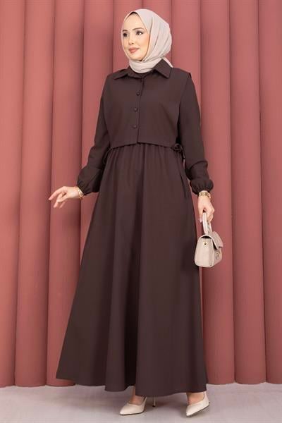 Üstü Gömlek Detaylı Elbise