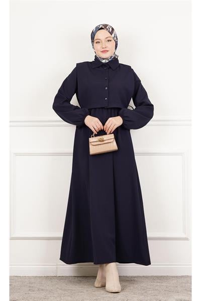 Üstü Gömlek Detaylı Elbise