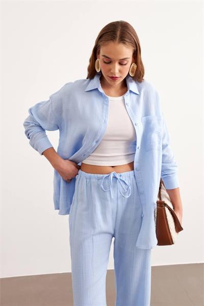 Uzun Kol Oversize Müslin Gömlek