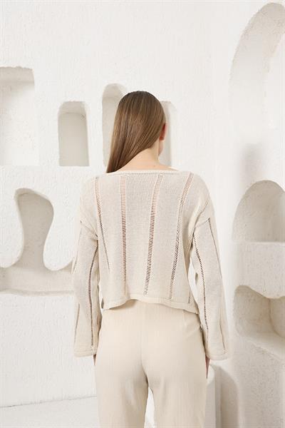 V Yaka Ajurlu Triko Bluz