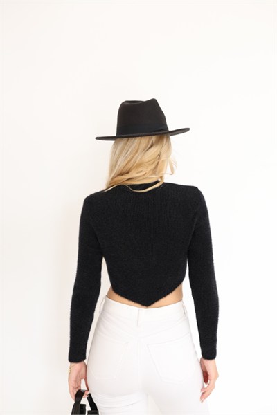 V Yaka Dantelli Asimetrik Yumoş Sakallı Crop Bluz
