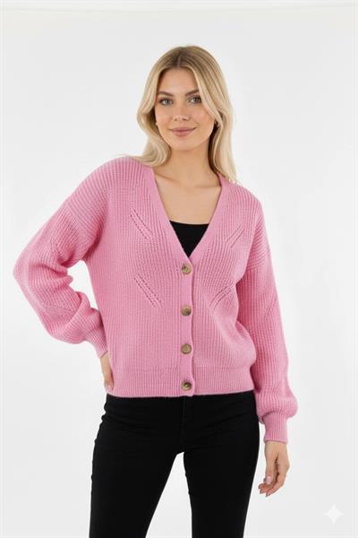 V Yaka Düğmeli Triko Hırka