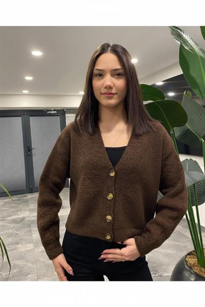 V Yaka Düğmeli Triko Hırka