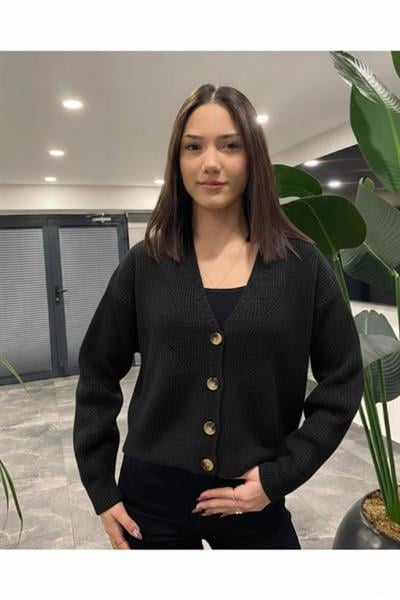 V Yaka Düğmeli Triko Hırka