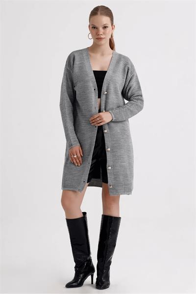 V Yaka Düğmeli Triko Hırka