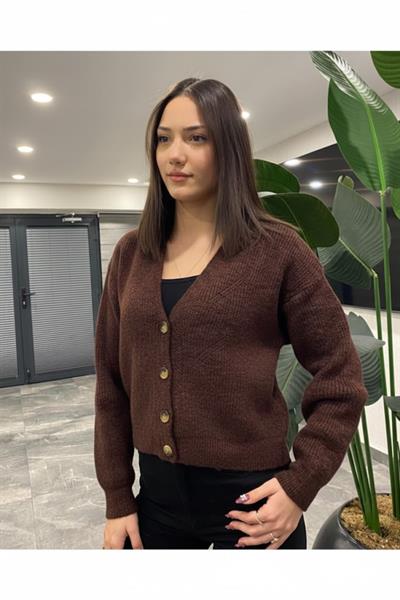 V Yaka Düğmeli Triko Hırka