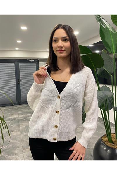 V Yaka Düğmeli Triko Hırka