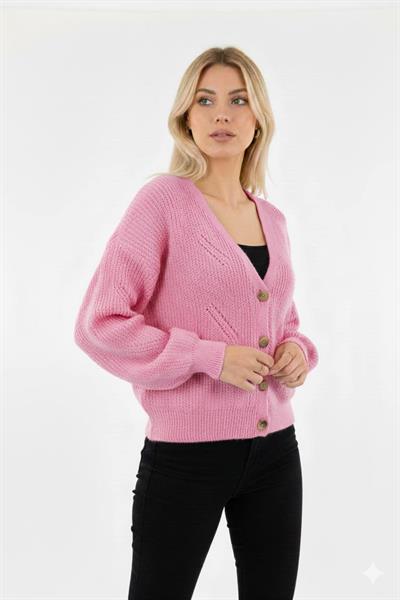 V Yaka Düğmeli Triko Hırka