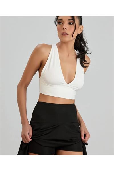 V Yaka Fitilli Kalın Kemer Büstiyer