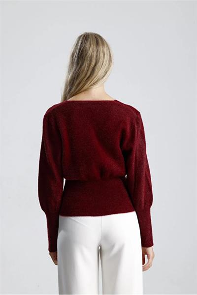 V Yaka Metal Düğmeli Angora Hırka