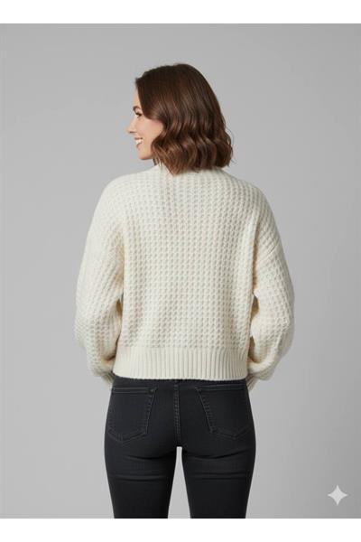 V Yaka Örgü Desenli Triko Hırka