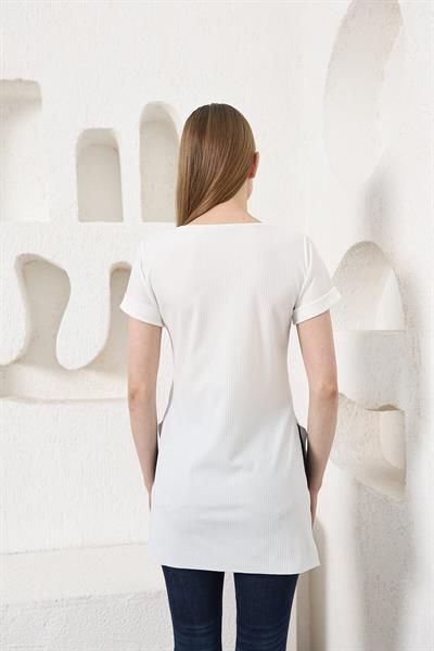 V Yaka Yanları Yırtmaçlı Basic Tshirt