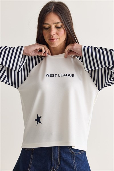 West League Baskılı Çizgili Kol Sweatshirt