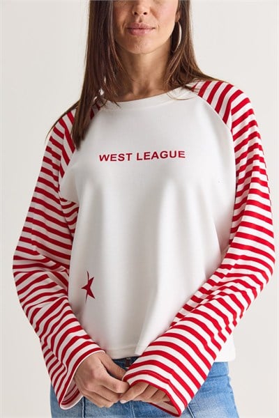 West League Baskılı Çizgili Kol Sweatshirt