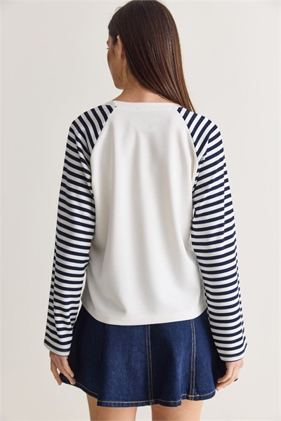 West League Baskılı Çizgili Kol Sweatshirt