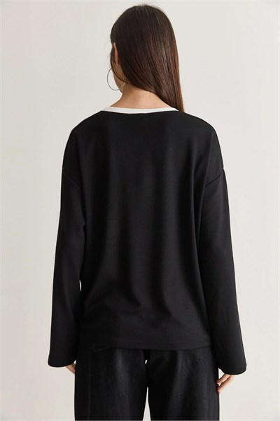Wild Baskılı Bisiklet Yaka Oversize Uzun Kollu Sweatshirt