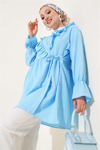 Yaka Fırfırlı Yan İp Bağlamalı Kimono
