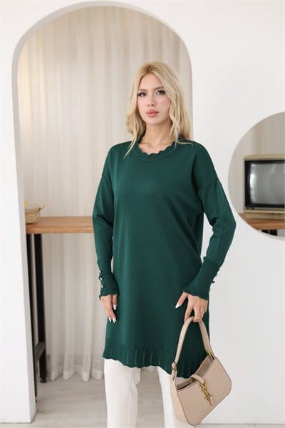 Yaka İşlemeli Kolu Düğme Detaylı Tunik