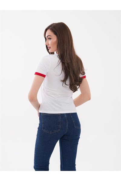 Yaka ve Kol Biyeli Kiraz Desen Tshirt