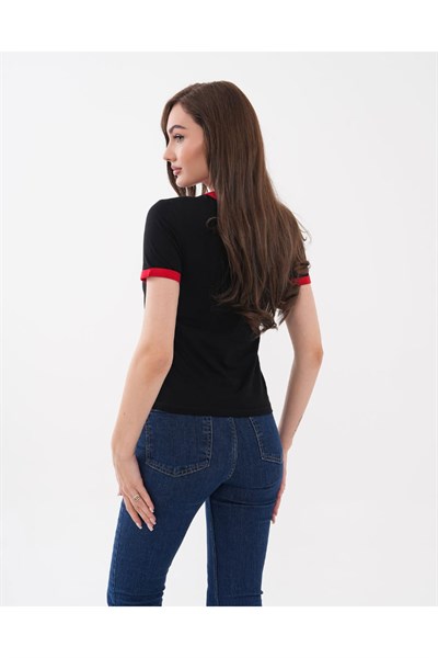 Yaka ve Kol Biyeli Kiraz Desen Tshirt