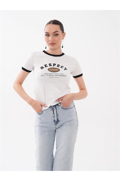 Yaka ve Kol Biyeli RESPECT Baskılı Tshirt