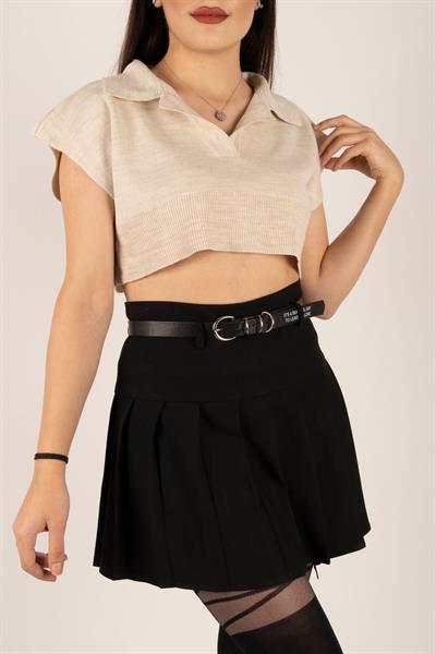 Yakalı Düğmeli Kısa Kazak