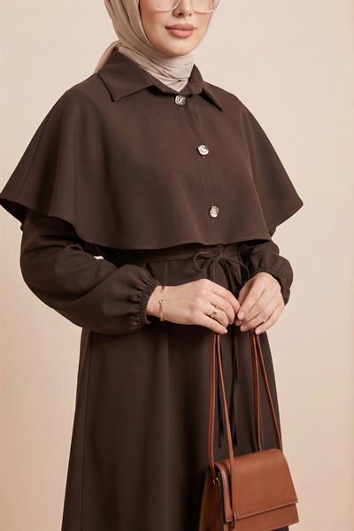 Yakalı Pelerin Detaylı Kolu Lastikli Elbise