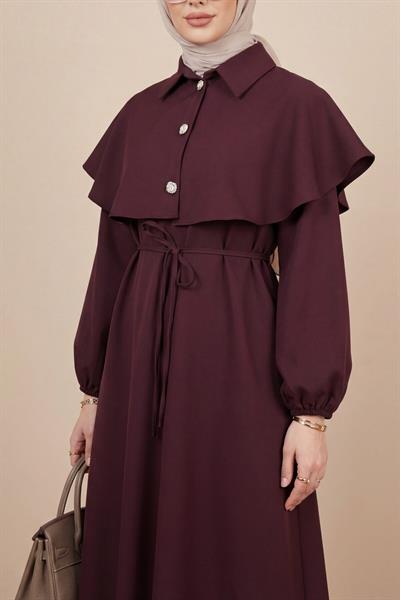 Yakalı Pelerin Detaylı Kolu Lastikli Elbise