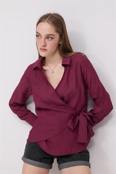 Yandan Bağlamalı Çizgili Bluz