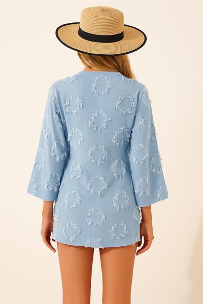 Yandan Bağlamalı Püskül Detaylı Kimono