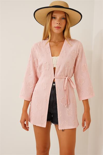 Yandan Bağlamalı Püskül Detaylı Kimono