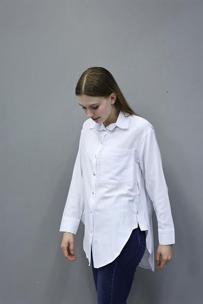 Yanları Düğme Detaylı Oversize Gömlek