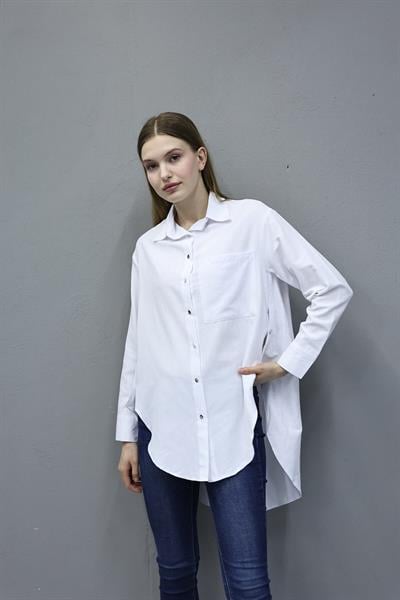 Yanları Düğme Detaylı Oversize Gömlek