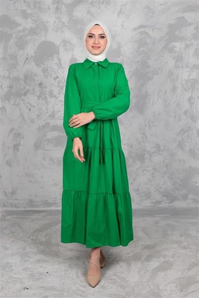 Yarım Düğmeli Kat Kat Elbise