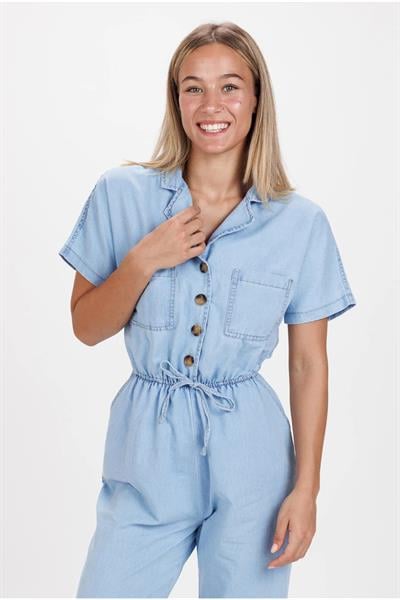 Yarım Düğmeli Kot Tulum