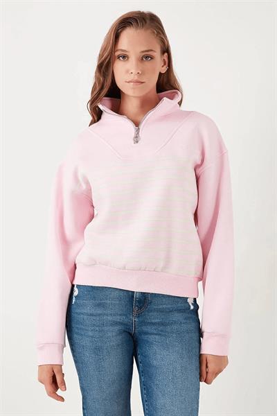 Yarım Fermuarlı Çizgili Sweat