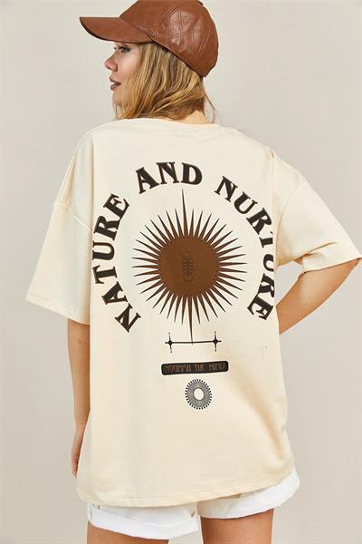Yazı Baskılı Bisiklet Yaka T-shirt