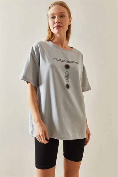 Yazı Baskılı Bisiklet Yaka T-shirt